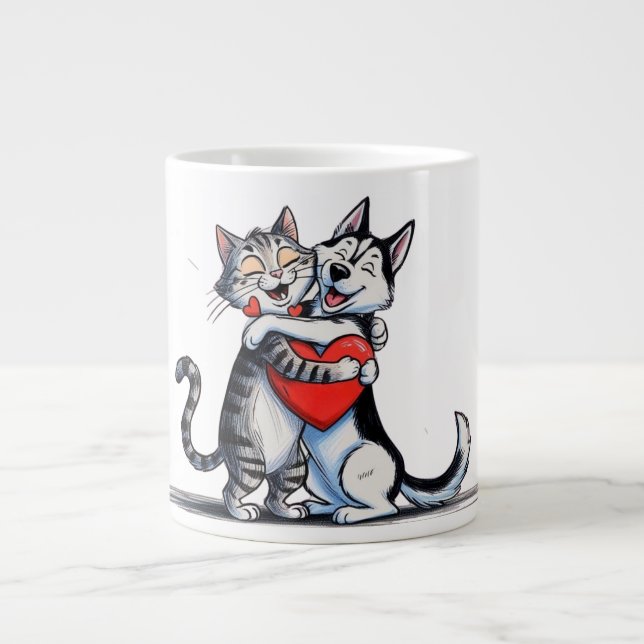 Grande Tasse Chat et chien amoureux (Devant)