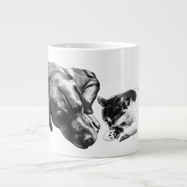 Grande Tasse Chat et chien se reposent ensemble Mug d'art monoc (Devant)