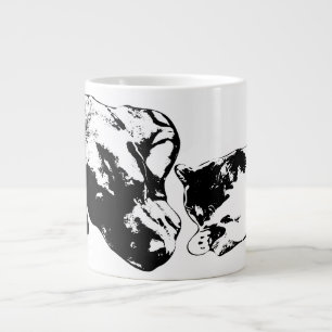 Grande Tasse Chat et chien se reposent ensemble Mug d'art noir 