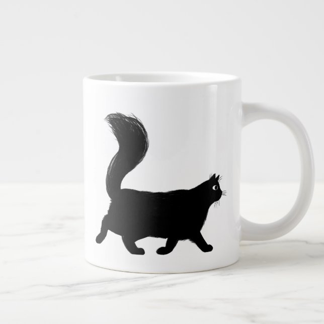 Grande Tasse Chat noir à pied avec longue queue de bouffée (Droite)