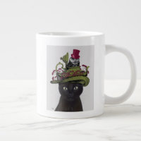 Chat noir avec théière et hibou