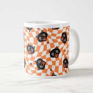 Grande Tasse Chat noir rétro Motif chèque orange