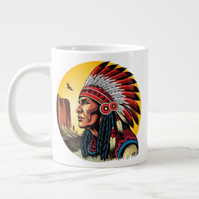 Grande Tasse Chef amérindien sur paysage sauvage coucher de sol (Gauche)