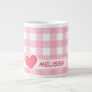 Grande Tasse Chèque rose et blanc mignon Mug Jumbo personnalisé