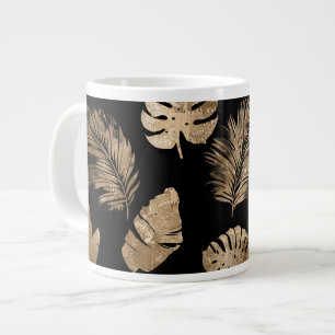 Grande Tasse Chic Black Gold Tropical Feuilles