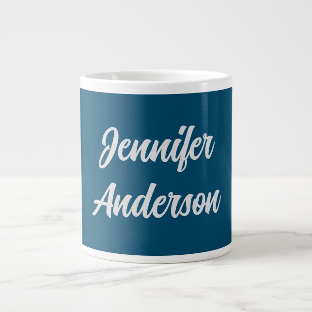 Grande Tasse Chic Calligraphie Elégant Océan Bleu Personnalisé (Devant)