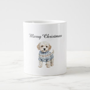 Grande Tasse Chien blanc en Sweat Bleu Noël