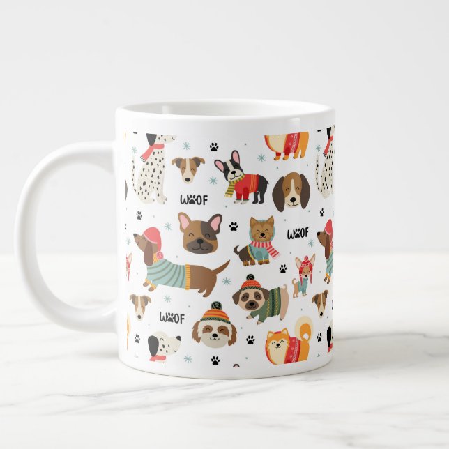 Grande Tasse Chiens de fête dans le Motif de Sweaters de vacanc (Gauche)
