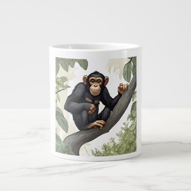 Grande Tasse Chimpanzé mignon sur la branche accueille (Devant)