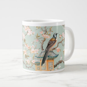 Grande Tasse Chinoiserie Bird & Blossom Mug In Sage & Peach