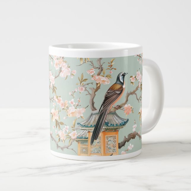Grande Tasse Chinoiserie Bird & Blossom Mug In Sage & Peach (Devant droit)