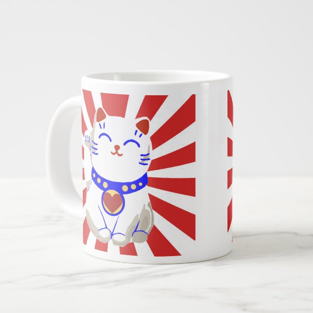 Grande Tasse Chou mignon chat neko sur le soleil levant (Devant gauche)