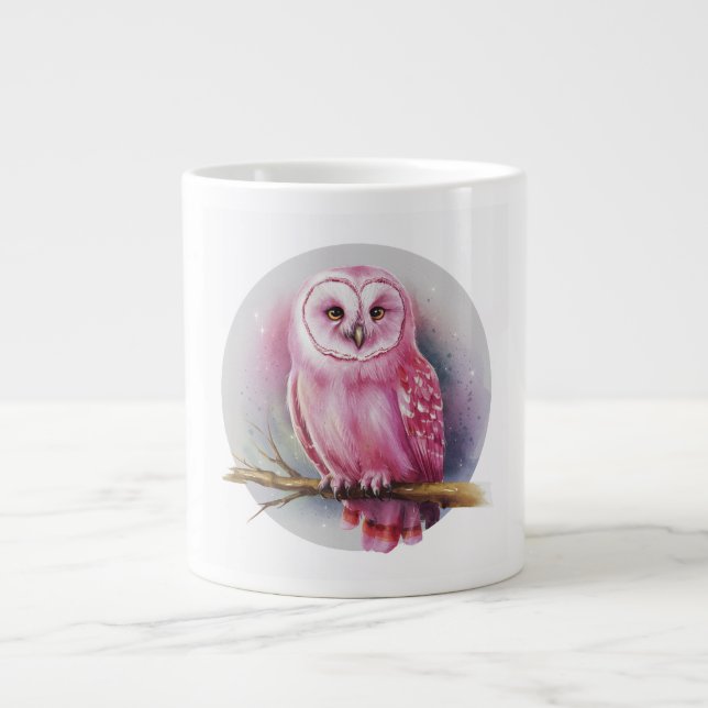 Grande Tasse Chouette rose Mug de café blanc (Devant)