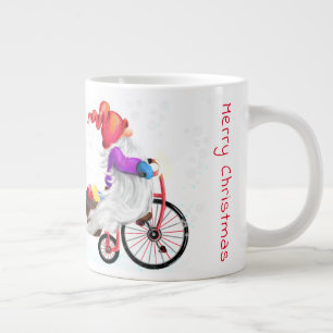 Grande Tasse Christmas Coffee Mug Gnome with Bike and Gifts
