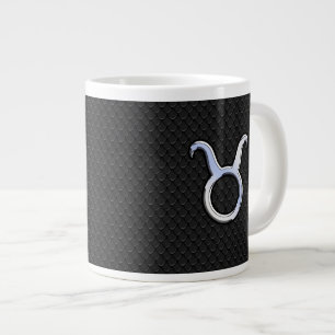 Grande Tasse Chrome Like Taurus Zodiac Sign on Black Snake Skin