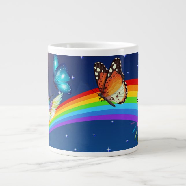 Grande Tasse Ciel nocturne, deux oiseaux, des papillons et un a (Devant)