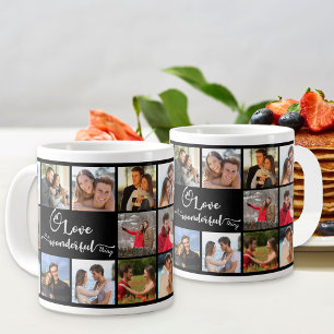 Grande Tasse Citation d'amour 20 Carrés photo collage noir