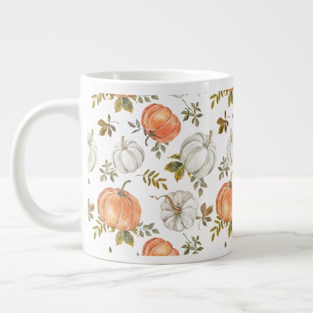 Grande Tasse Citrouilles d'aquarelle et Motif d'automne de feui (Gauche)
