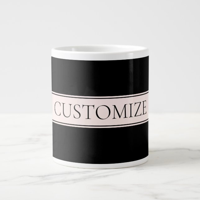 Grande Tasse Clair rose pâle Bleu Bande et Élégant Texte modifi (Devant)