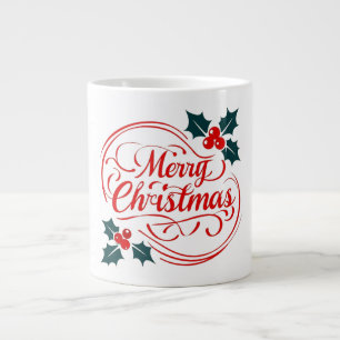 Grande Tasse Classique Joyeux Noël Holly Berry Holiday Art