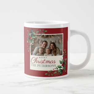 Grande Tasse Classique Noël Photo Rouge Botanique Personnalisée