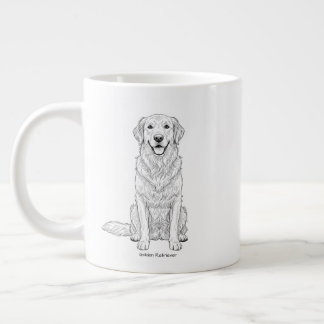 Grande Tasse Clean Minimalist Golden Retriever Line Art 