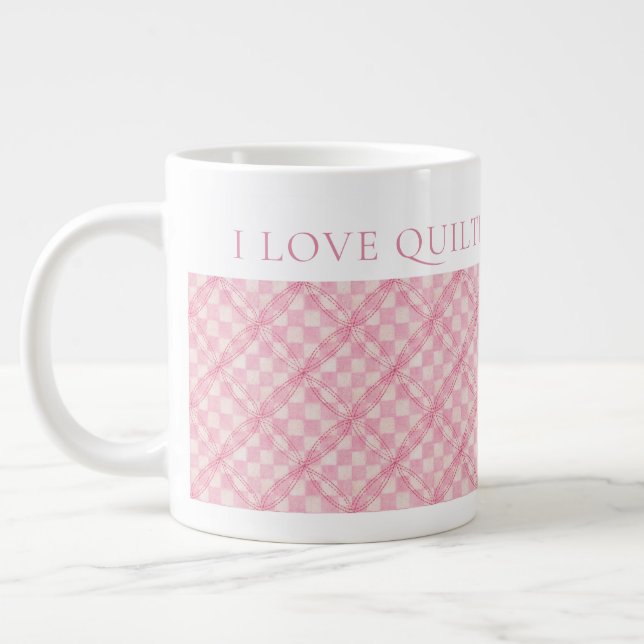 Grande Tasse COCHER ROSE QUILT Grosse Mug blanc + Texte (Gauche)
