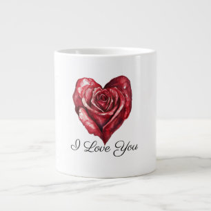 Grande Tasse Cœur d'amour de rose blanche romantique rouge