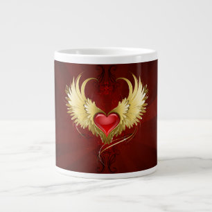 Grande Tasse Coeur rouge avec ailes d'or