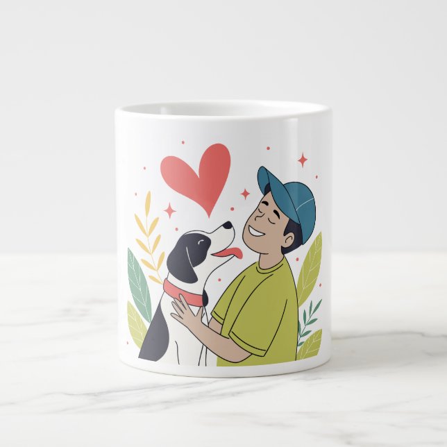 Grande Tasse Coeur serrant garçon serrant le chien la Mug (Devant)