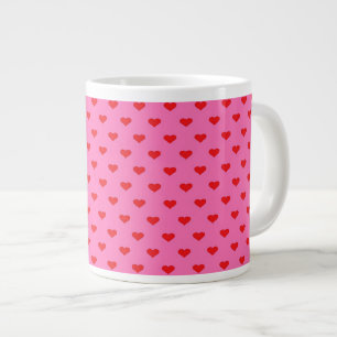 Grande Tasse Cœurs à gogo, cœurs rouges sur fond rose,