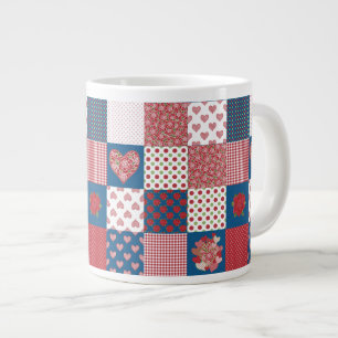 Grande Tasse Coeurs et Rose Faux Patchwork Jumbo Coffee Mug
