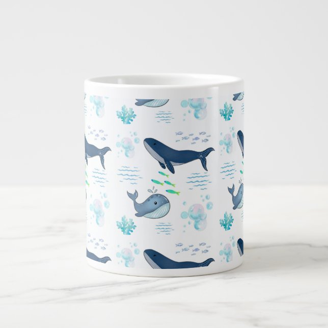 Grande Tasse Conception de l'aquarelle adorable pour la baleine (Devant)