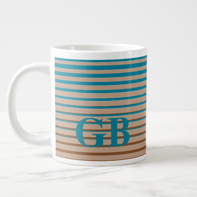 Grande Tasse Cool rayures Brown et bleu Monogramme (Gauche)