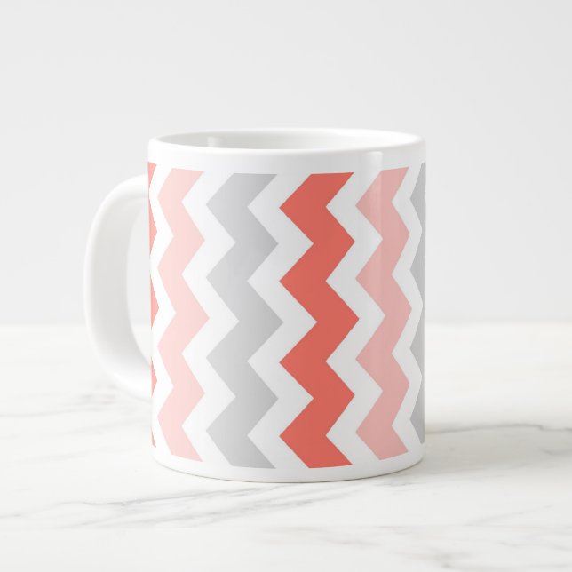 Grande Tasse Coral Grey Chevrons Jumbo Coffee Mug (Devant gauche)