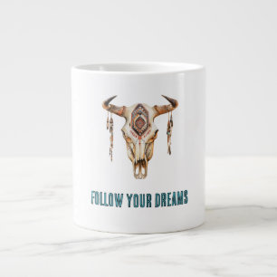 Grande Tasse Corne de taureau tribale autochtone Crâne