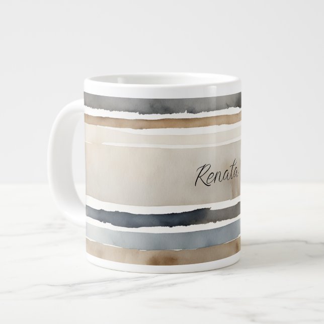 Grande Tasse Couleurs neutres des bandes d'aquarelle (Devant gauche)