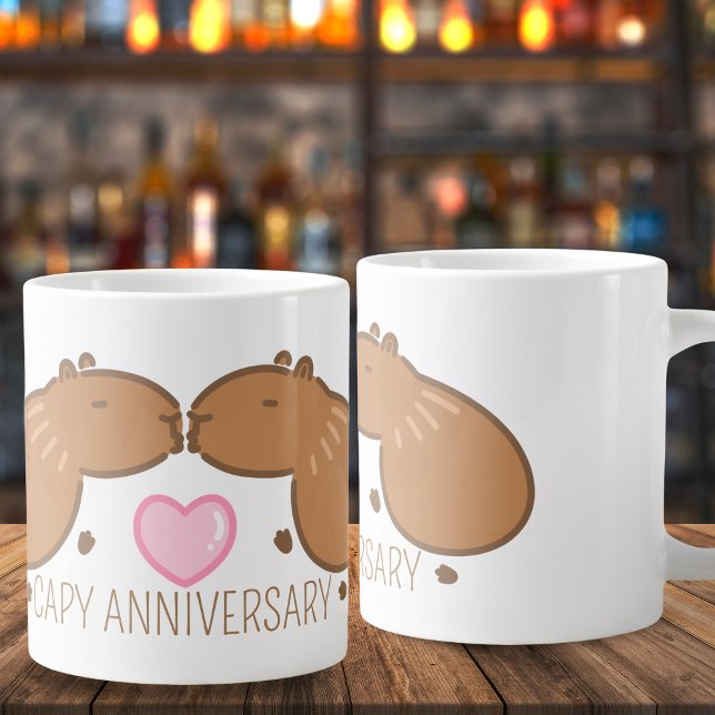 Grande Tasse Couple Anniversaire de Capybara de baiser sur mesu (Kissing capybara for capybara lovers)