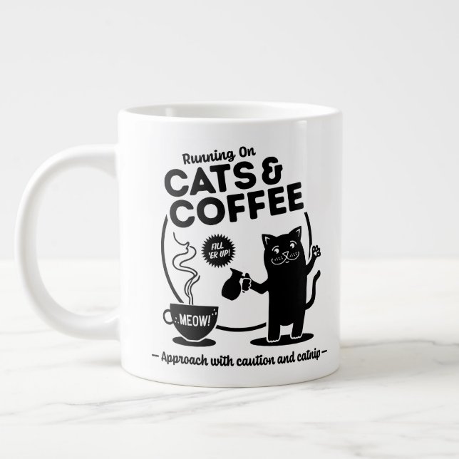 Grande Tasse Courir sur les chats et le café (Gauche)