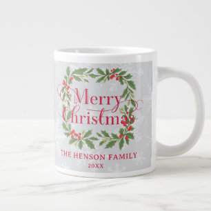Grande Tasse Couronne de houx élégante Joyeux Noël Famille