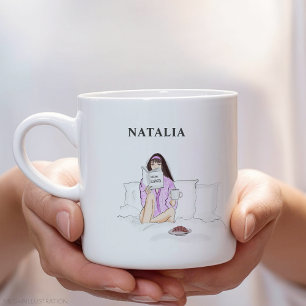 Grande Tasse coutume, fille boire du café, croquis,