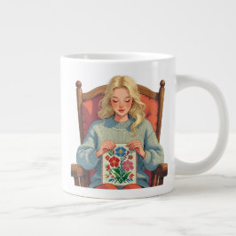 Grande Tasse Cross Stitch Woman Design- Craft Lover