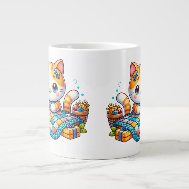 Grande Tasse Cute Cat couture quilt Céramique Mug (Devant)
