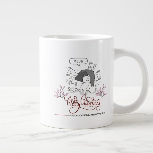 Grande Tasse Cute Christmas Cats “Meow” Holiday Design (Droite)