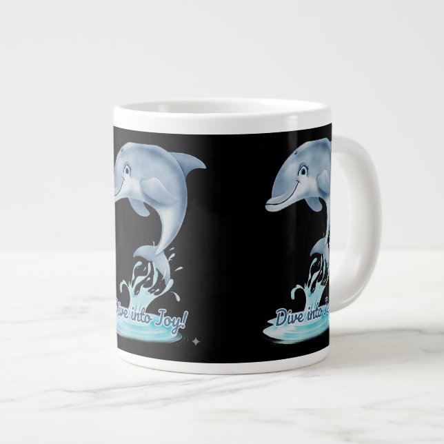 Grande Tasse Cute Dolphin Mug – Dive into Joy | Retro Ocean Aes (Devant droit)