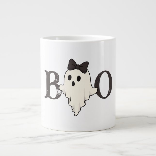 Grande Tasse Cute Halloween Mug - "Boo" Ghost avec Bow (Devant)