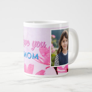 Grande Tasse Cute Love you Mom Pink Flowers 2 Photos