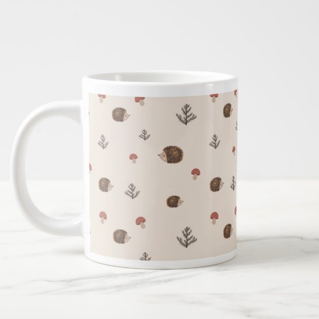 Grande Tasse Cute Motif forestier de Hérisson et Champignons (Gauche)