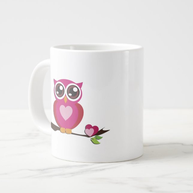 Grande Tasse Cute Owl Love Hearts Fine Vector Art (Devant gauche)