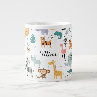 Grande Tasse Cute Safari Jungle Animals Personalized Baby Name